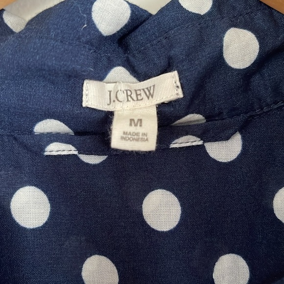 J.Crew Blue White Polka Dot Cotton Tunic Shirt M Sleeveless Belted Pockets - Picture 4 of 8